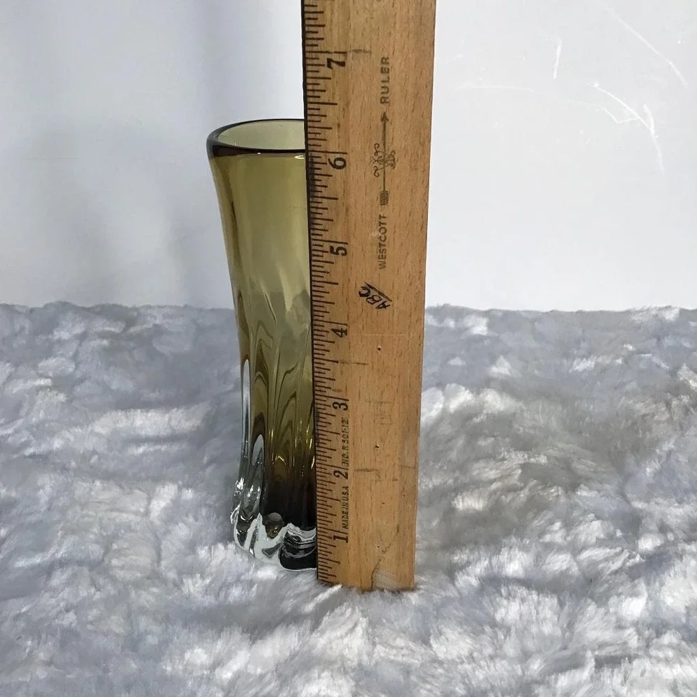 Signed Studio Art Glass Bud Vase Amber Brown Swirl Hand‎ Blown 6.5